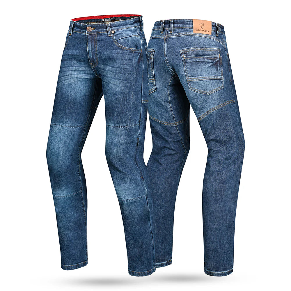 BELA KEVIN MEN MOTORCYCLE DENIM JEANS 32L RANDOM BLUE