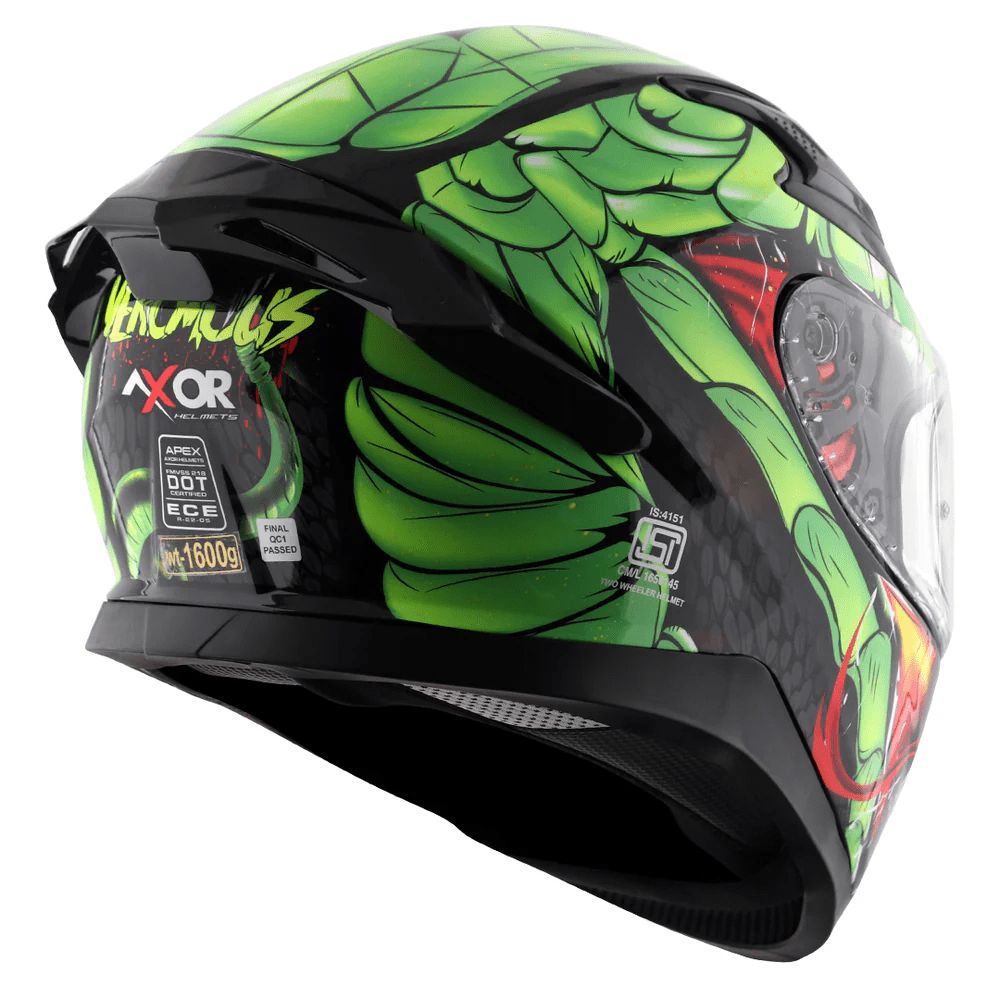 AXOR APEX VENOMOUS DV FULL FACE MOTORCYCLE HELMET BLACK_GREEN