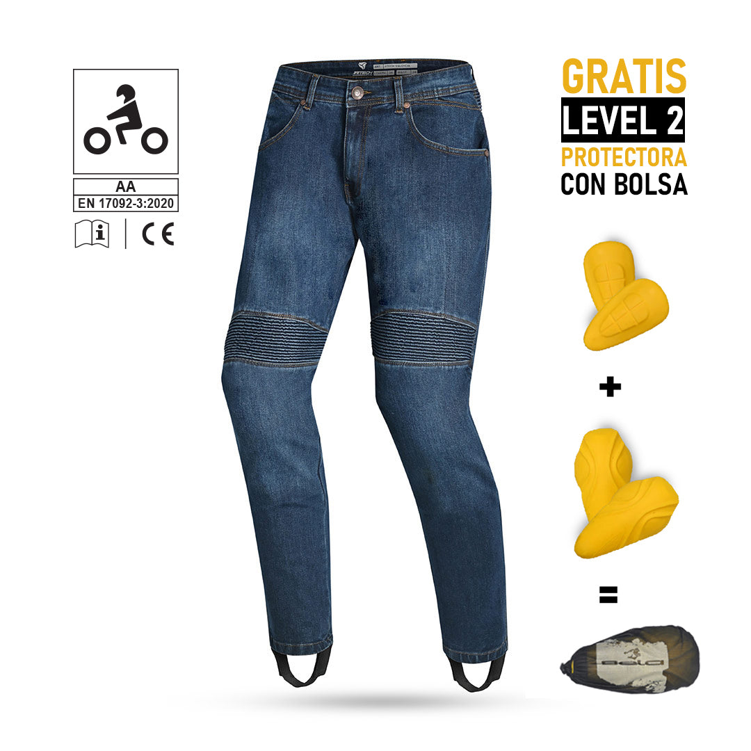 R-TECH VALENCIA MEN MOTORCYCLE JEANS 30L CE APPROVED BLUE