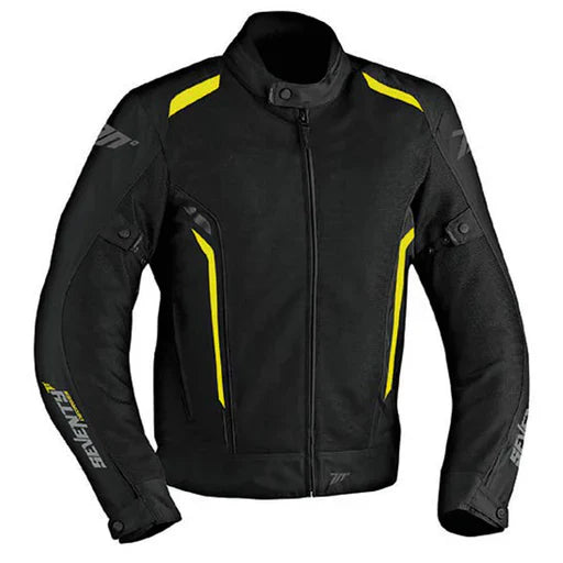 Seventy SD-Jt32 Men's Summer Touring Motorcycle Jacket - Black/Fluor Yellow