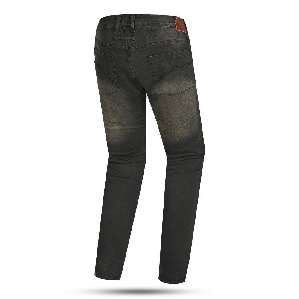 BELA DRIFTER MOTORCYCLE DENIM JEANS 32L BLACK KHAKI TINT