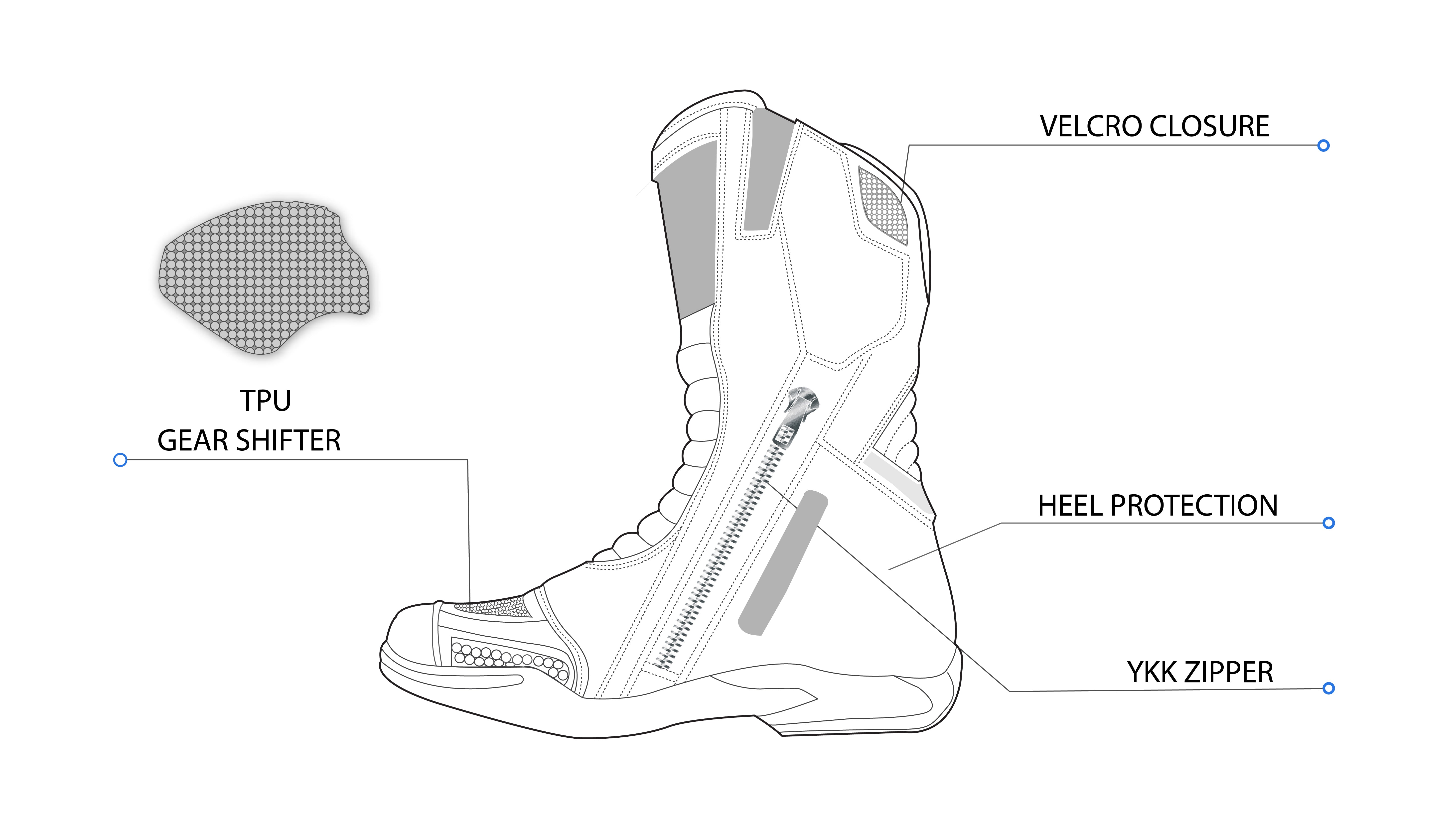 infographic sketch bela air tech wp touring boot black back side view