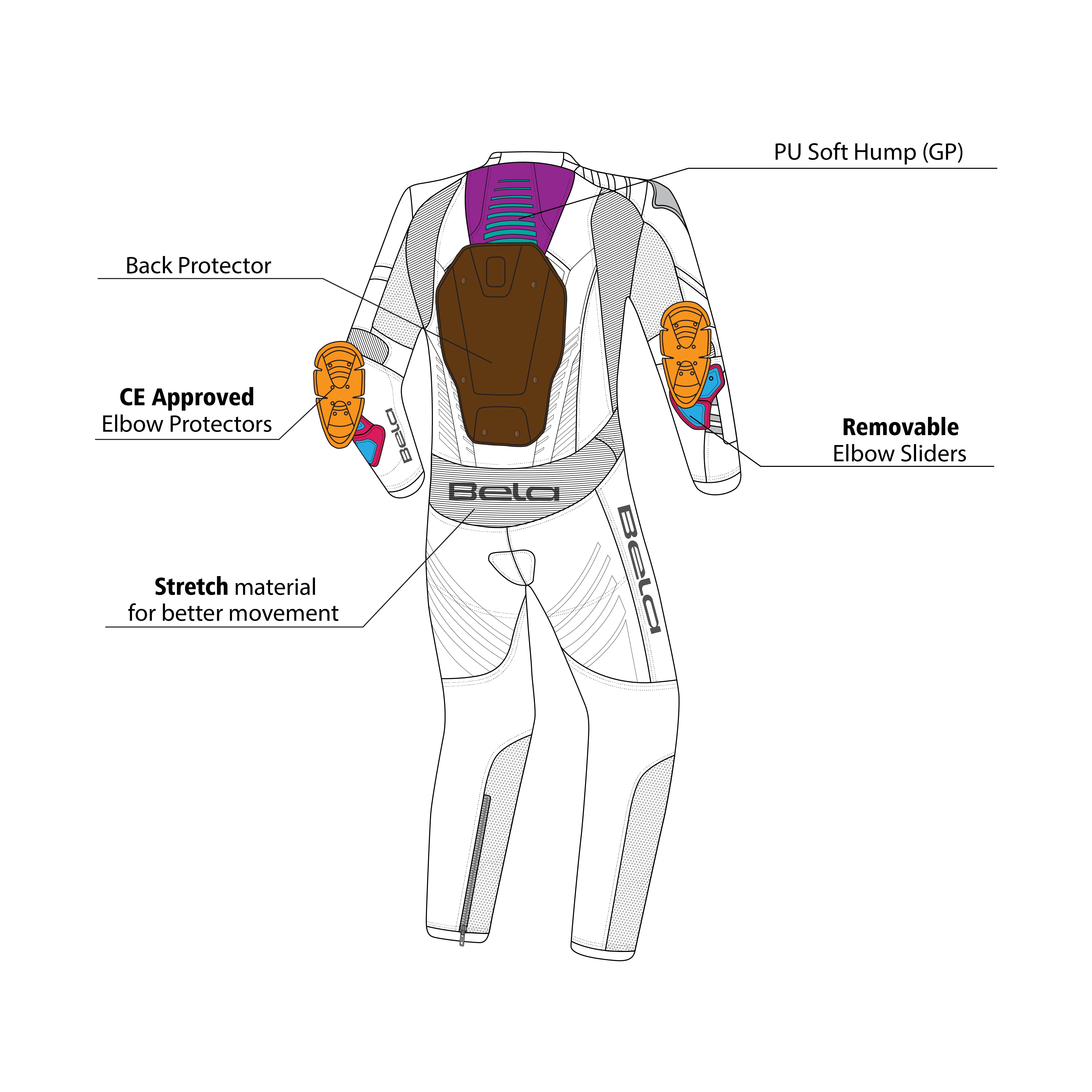 BELA Aragone 1 PC Motorcycle Racing Leather Suits Black/Red