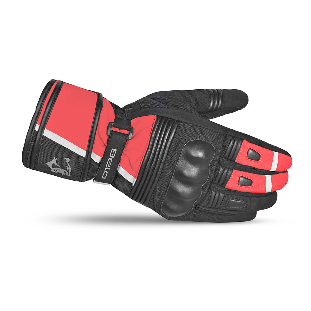 BELA Ice Winter Motorcycle Riding Leather Gloves Black Red 