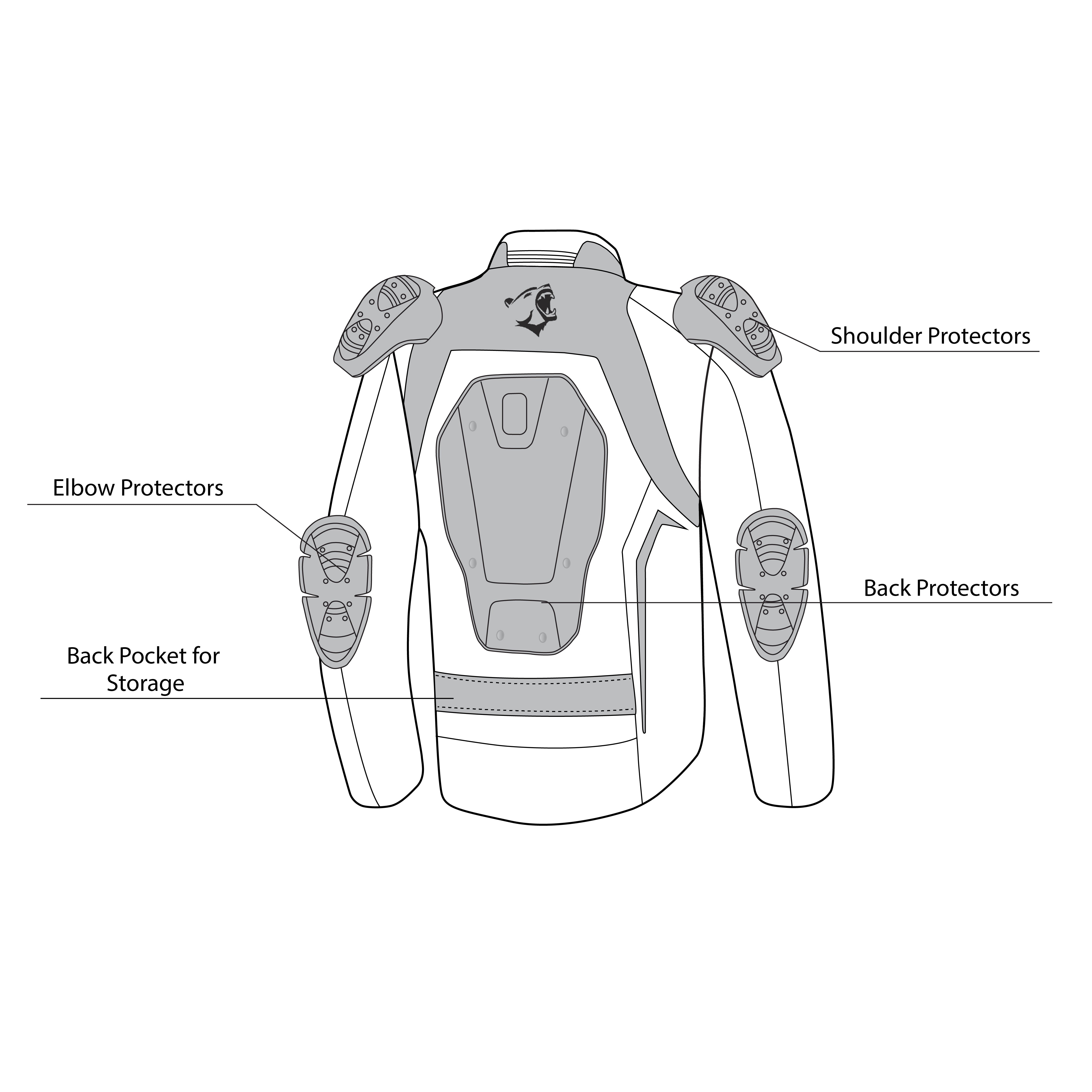infographic sketch bela elanur lady textile jacket black, dark gray and pink back side view
