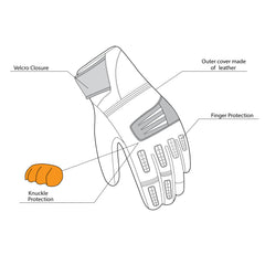infographic sketch bela arizon lady gloves black, white and red back side view