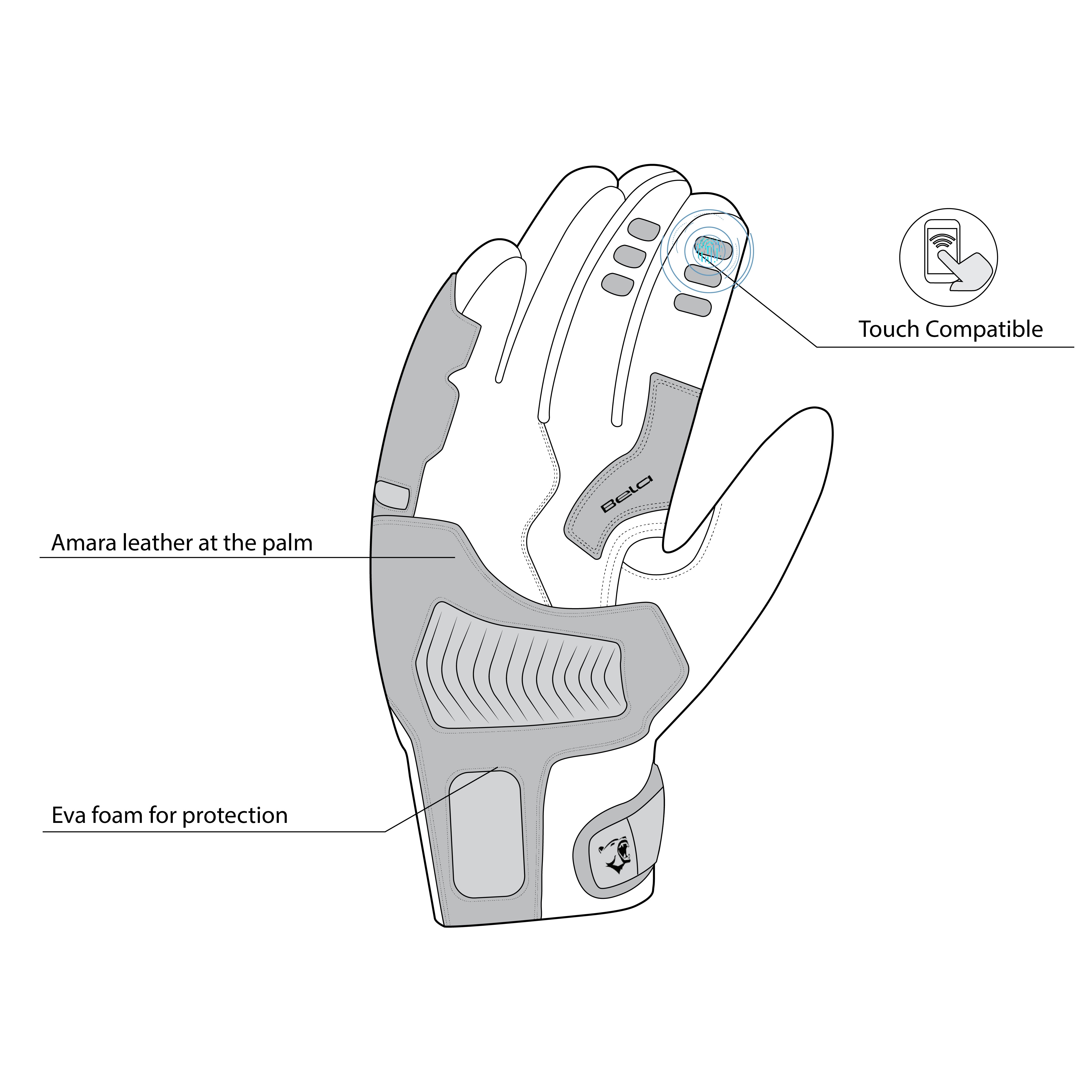 infographics sketch bela arizon lady gloves black, white and pink front side view