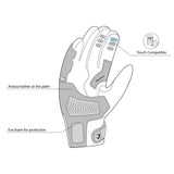 infographic sketch bela arizon lady gloves black, white and red front side view