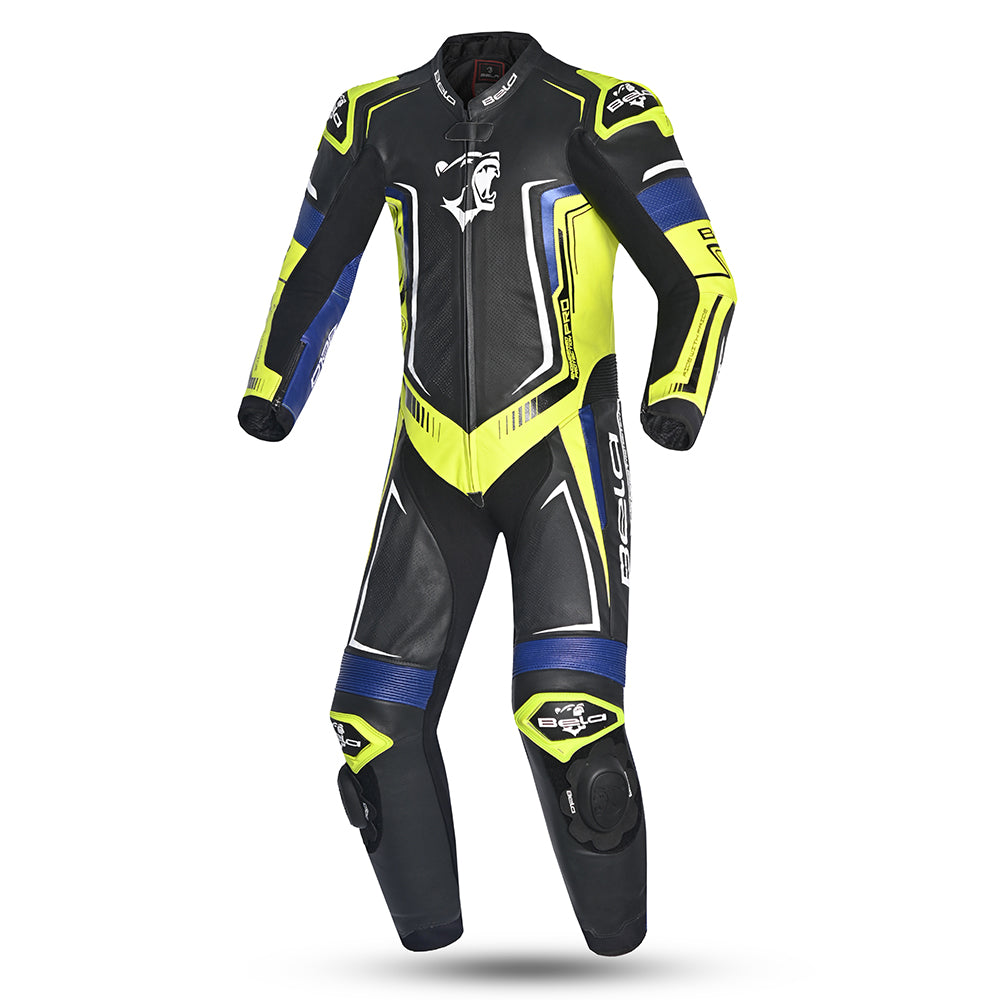 bela beast 1 pc racing leather suit blue yellow black 