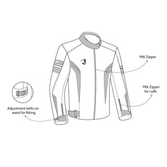 infographic sketch bela bradley textile jacket black and red top front side view