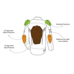 infographic sketch bela bradley textile jacket black, yellow and flouro back side view