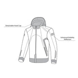 infographic sketch bela breeze softshell hoodie black and blue top front side view