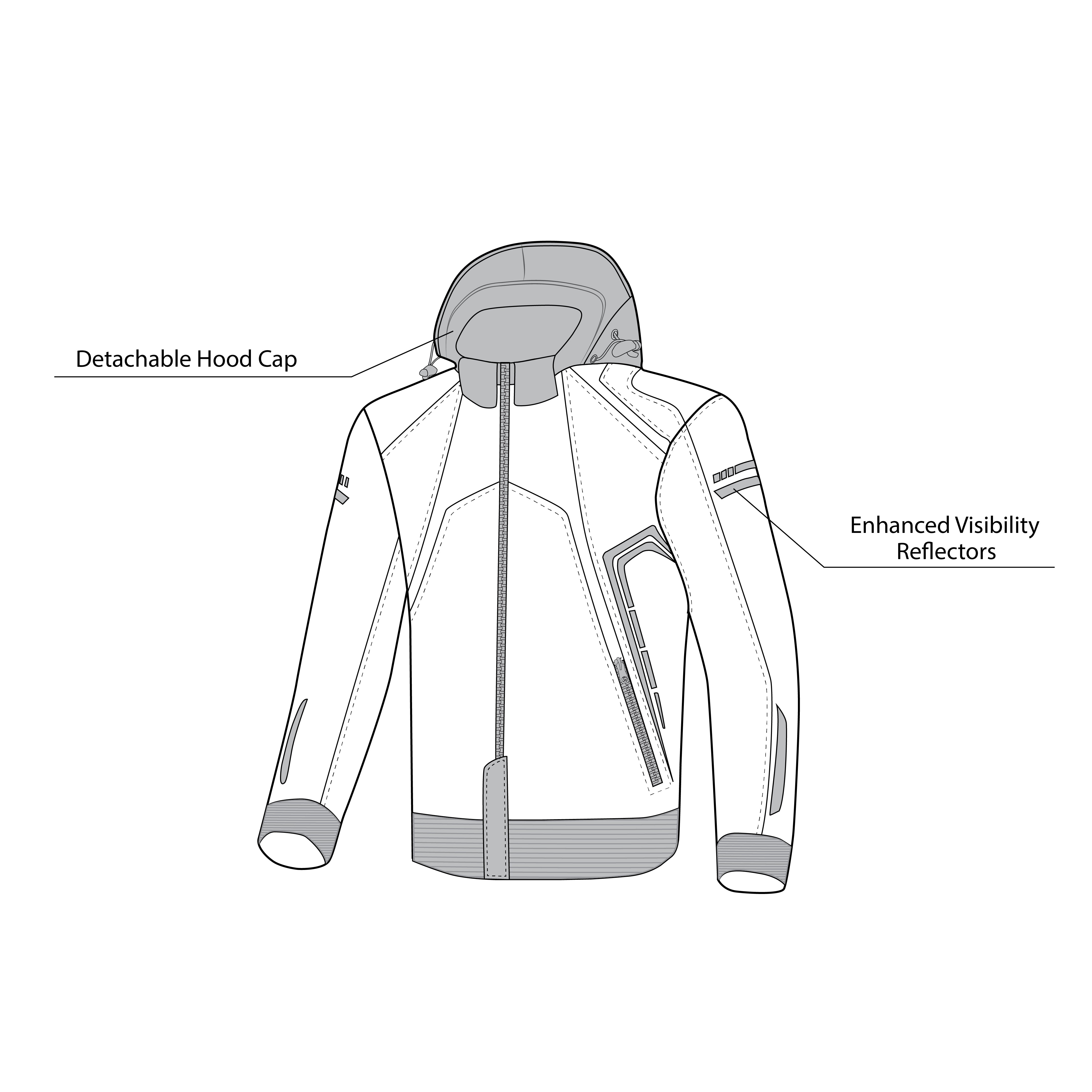 infographic sketch bela breeze softshell hoodie black and gray top front side view