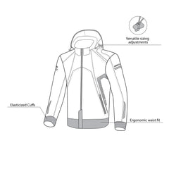 infographic sketch bela breeze softshell hoodie black and yellow front side view