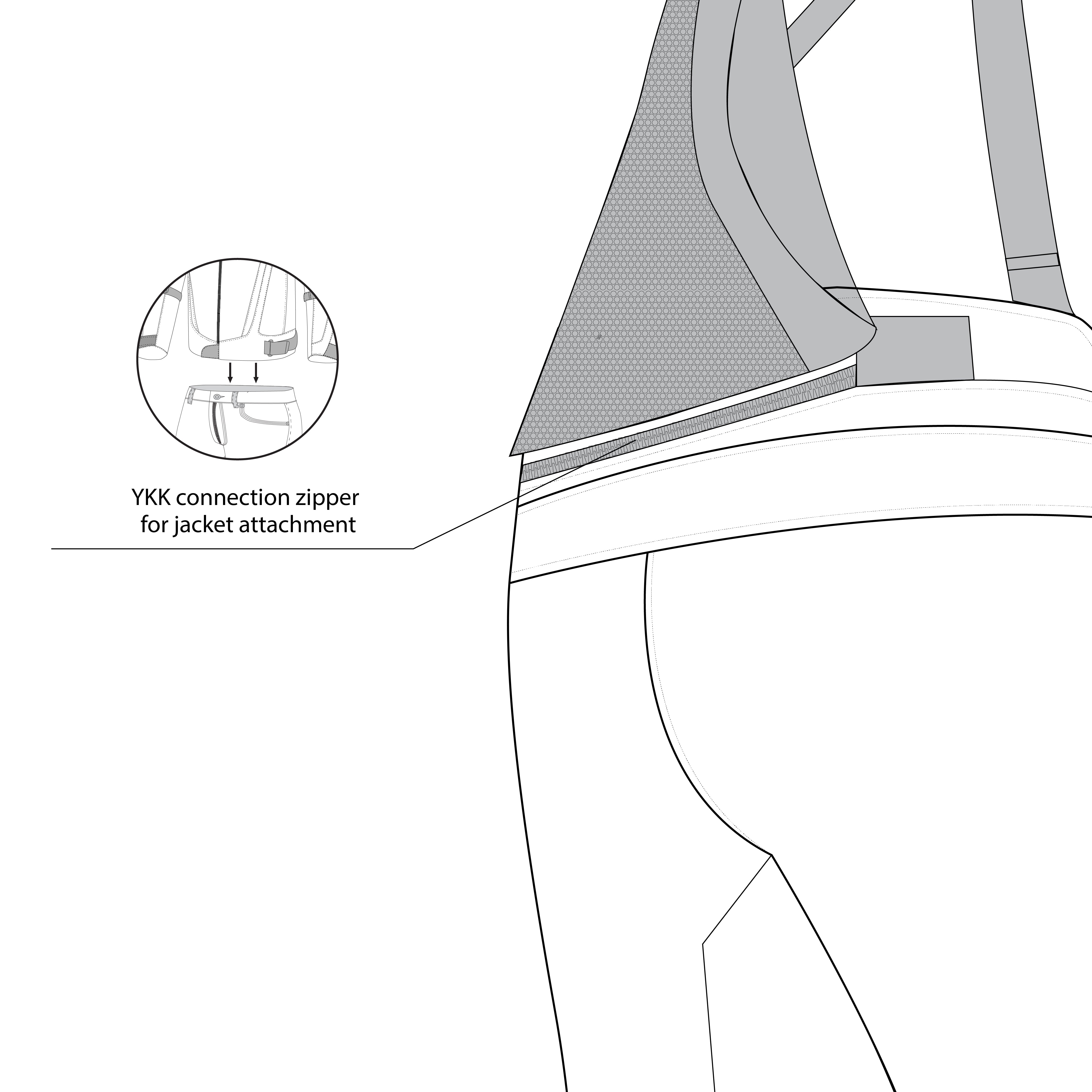 infographic sketch bela calm digger short winter textile pant black back side view