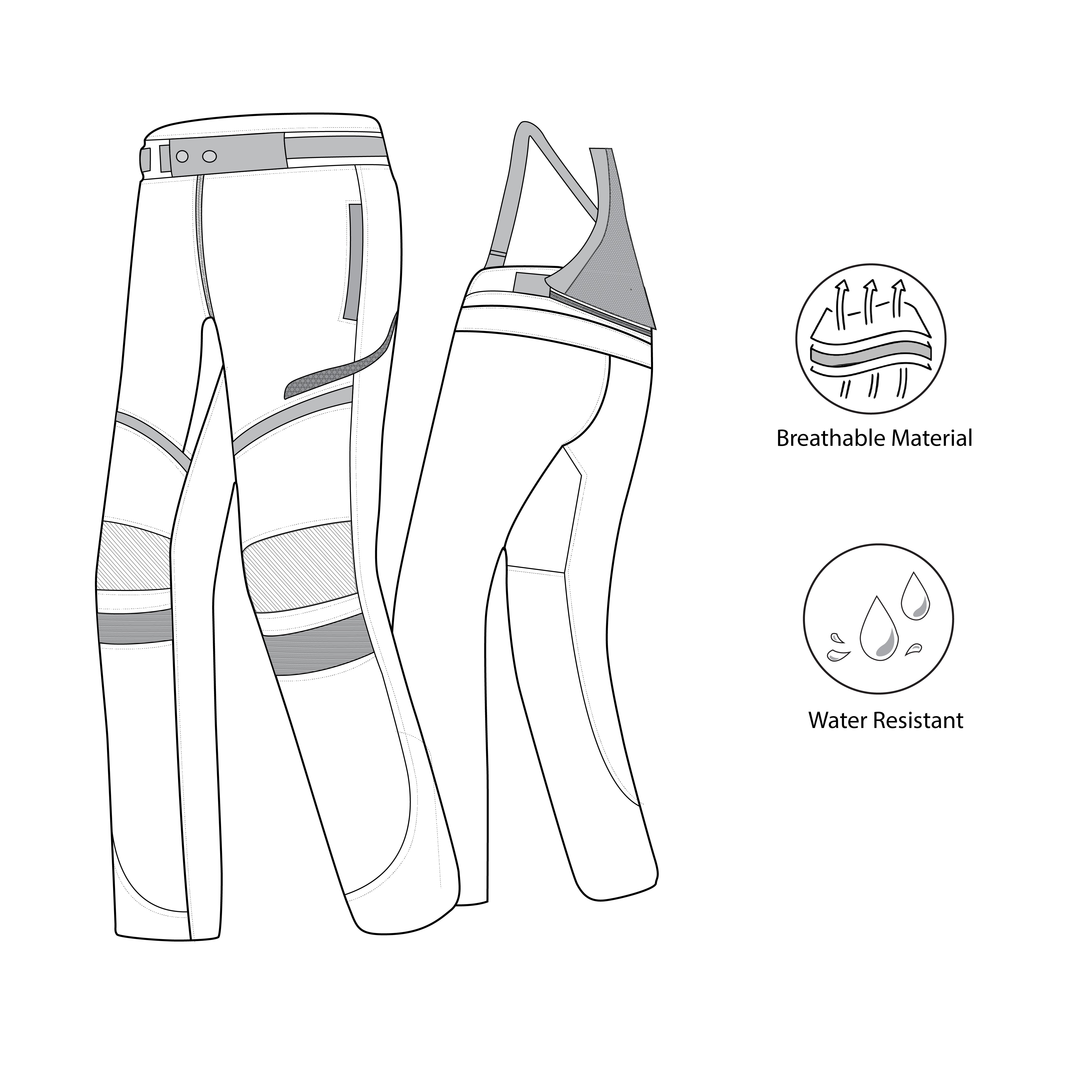 infographic sketch bela calm digger short winter textile pant black front side view