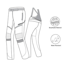 infographic sketch bela calm digger short winter textile pant black front side view