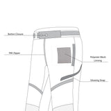 infographic sketch bela calm digger short winter textile pant black top front side view