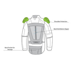 infographic sketch bela crossroad extreme wr the winter jacket black, dark-gray and red back shoulder view
