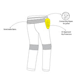 infographic sketch bela crossroad extreme wp textile pant black, ice and yellow back side view