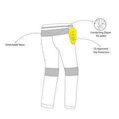 infographic sketch bela crossroad extreme wp textile pant black, ice and yellow back side view