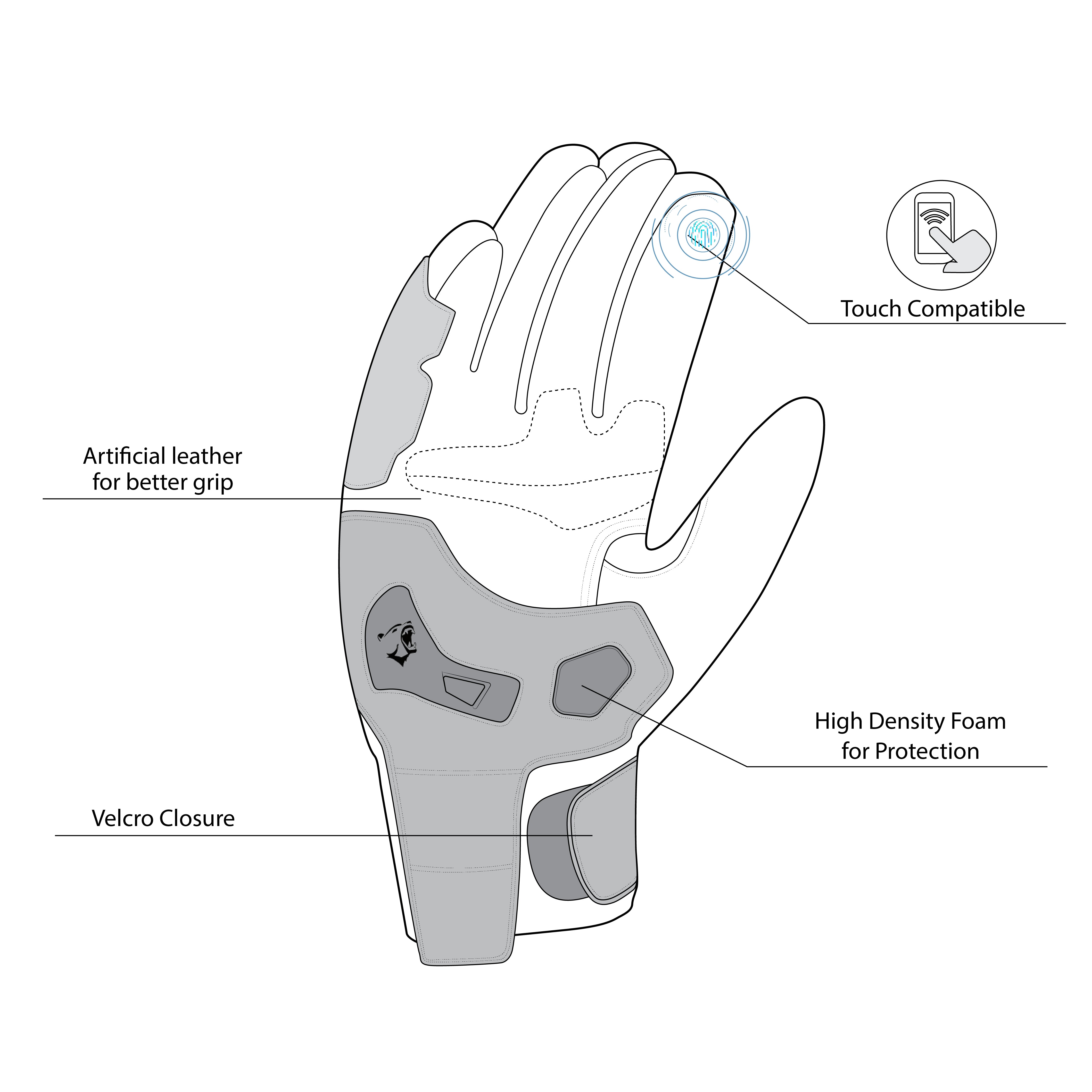 infographic sketch bela daring summer gloves black front side view
