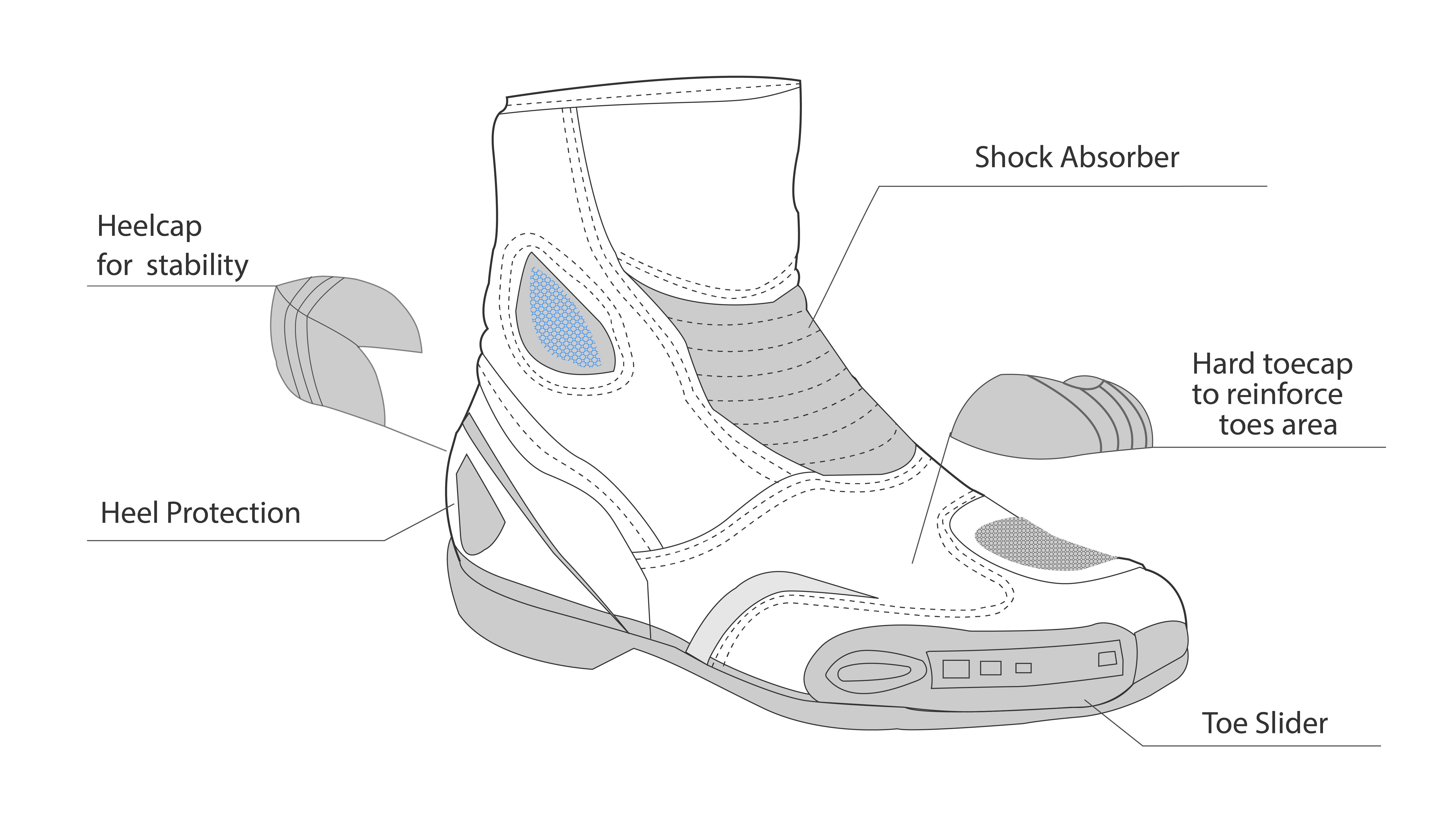 infographic sketch bela faster 2.0 racing black boot front side view