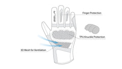 infographic sketch bela hero air summer mesh gloves black, gray and yellow flouro back side view 