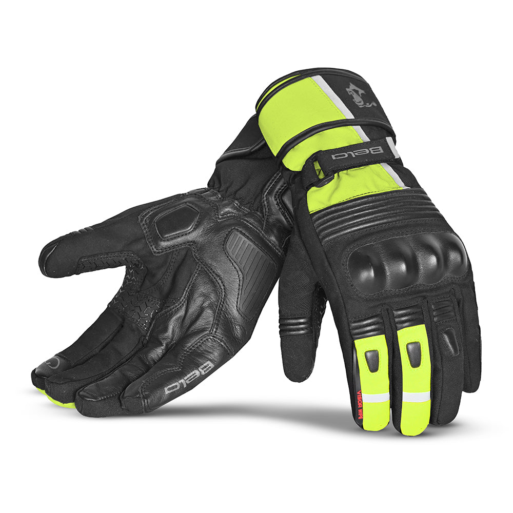 bela ice winter lady motorcycle leather gloves black yellow fluo