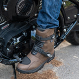 model shot bela junior short touring boot brown front side view