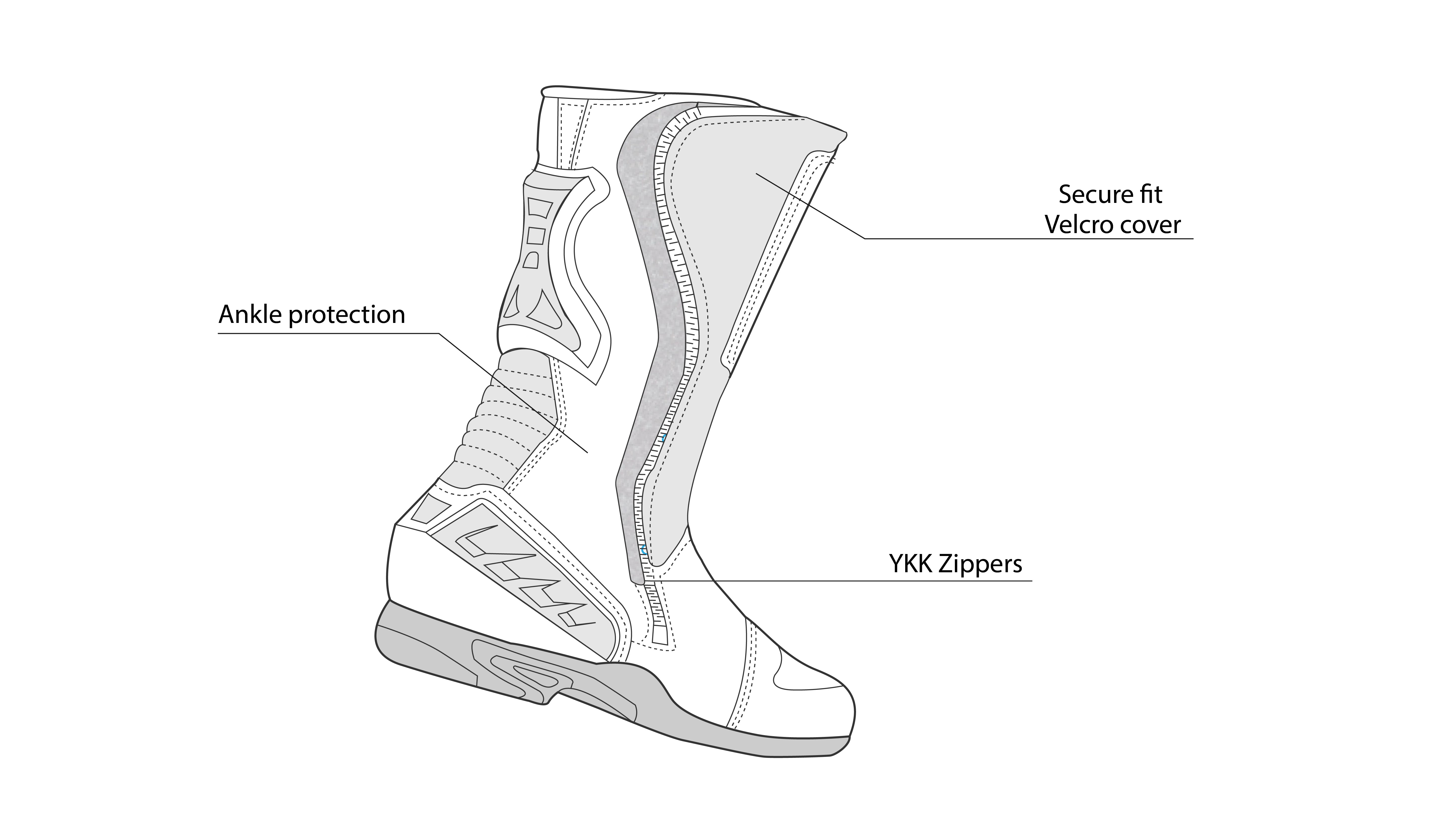 infographic sketch bela master man racing boot black and yellow flouro back back view