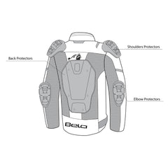 infographic sketch bela mesh pro lady textile jacket black back side view