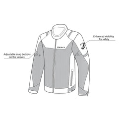 infographic sketch bela mesh pro lady textile jacket black front side view