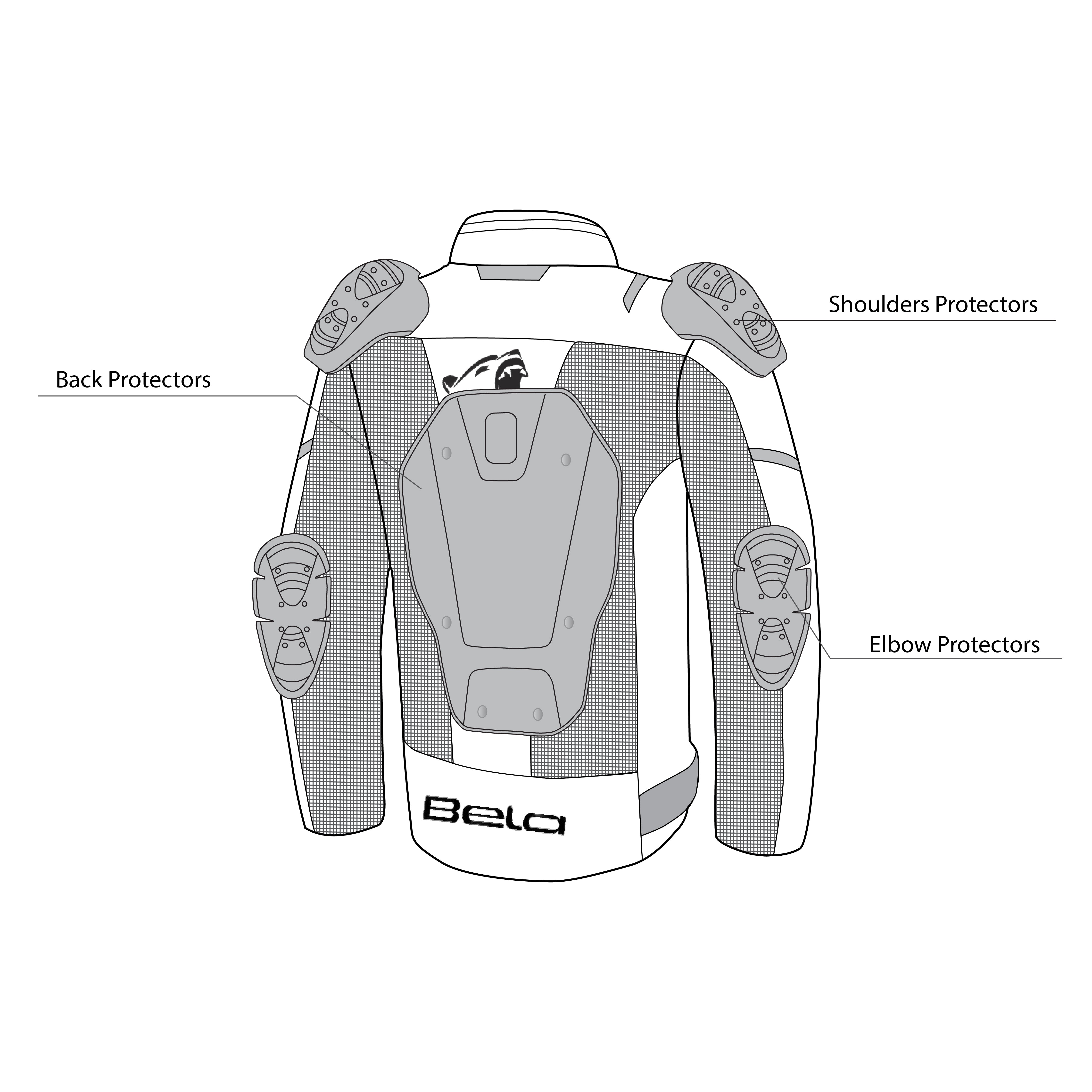 infographic sketch bela mesh pro man textile jacket black back side view
