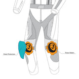 Infographic sketch Bela Rocket Lady 2 PC Red, Black and White Motorcycle Racing Suit Front Bottom Side View 