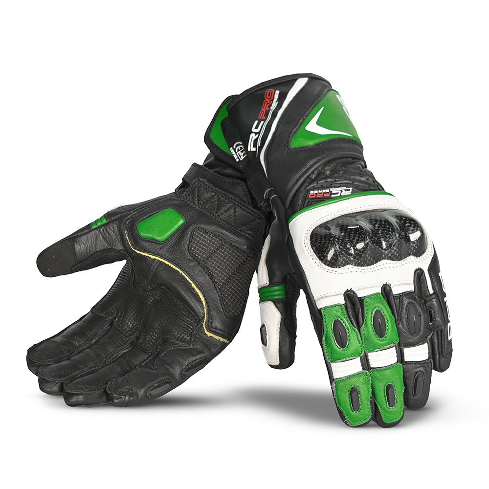 bela rocket long racing gloves white black green