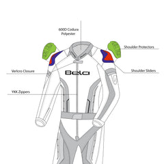 BELA Rocket Man Mix Kangaroo 1 PC Racing Suit Black Blue Infographic View 
