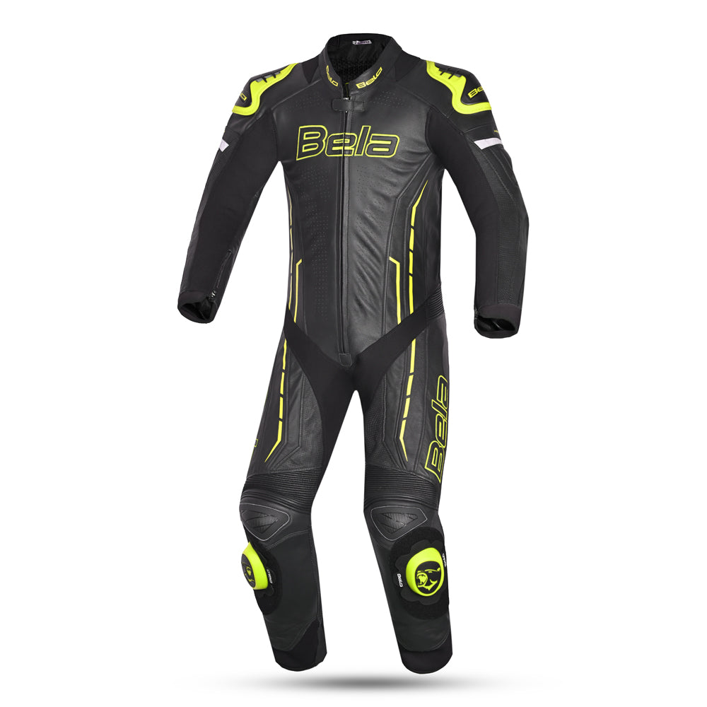 bela rocket man mix kangaroo 1 pc uk motorbike suit black yellow flouro