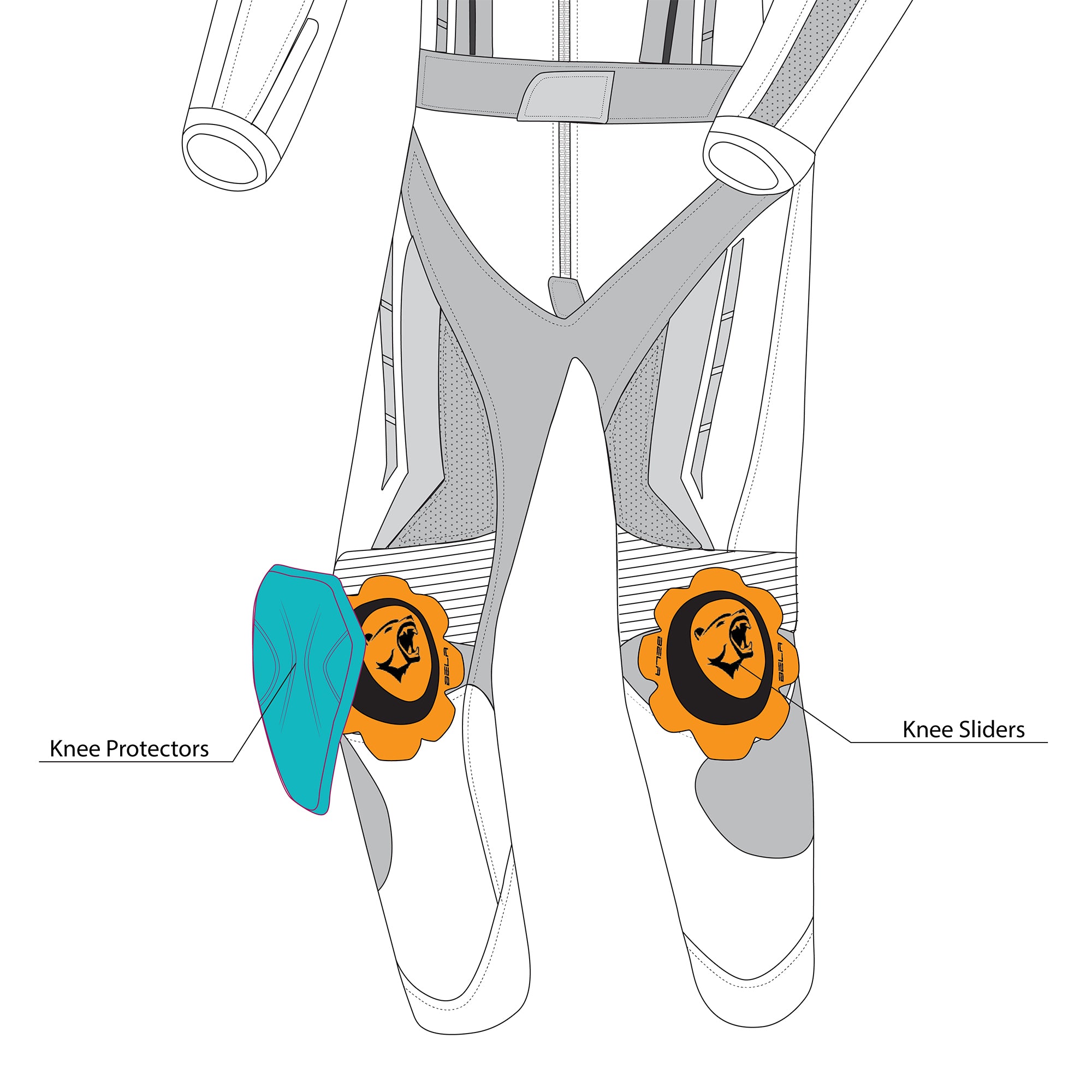 infographic sketch bela rocket man mix kangaroo 1 pc black and white racing suit front bottom side view 