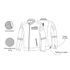 infographic sketch bela royal rider leather motorcycle jacket brown front bottom side view