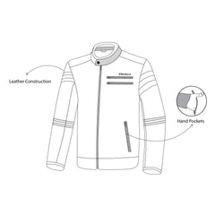 infographic sketch bela royal rider leather motorcycle jacket brown front side view