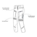 infographic sketch bela transformer textile pant black and dark gray front side view