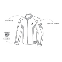 infographic sketch bela bradley textile jacket black and gray front side view