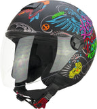 cgm 167s flo joy jet motorcycle helmet black blue green matt long