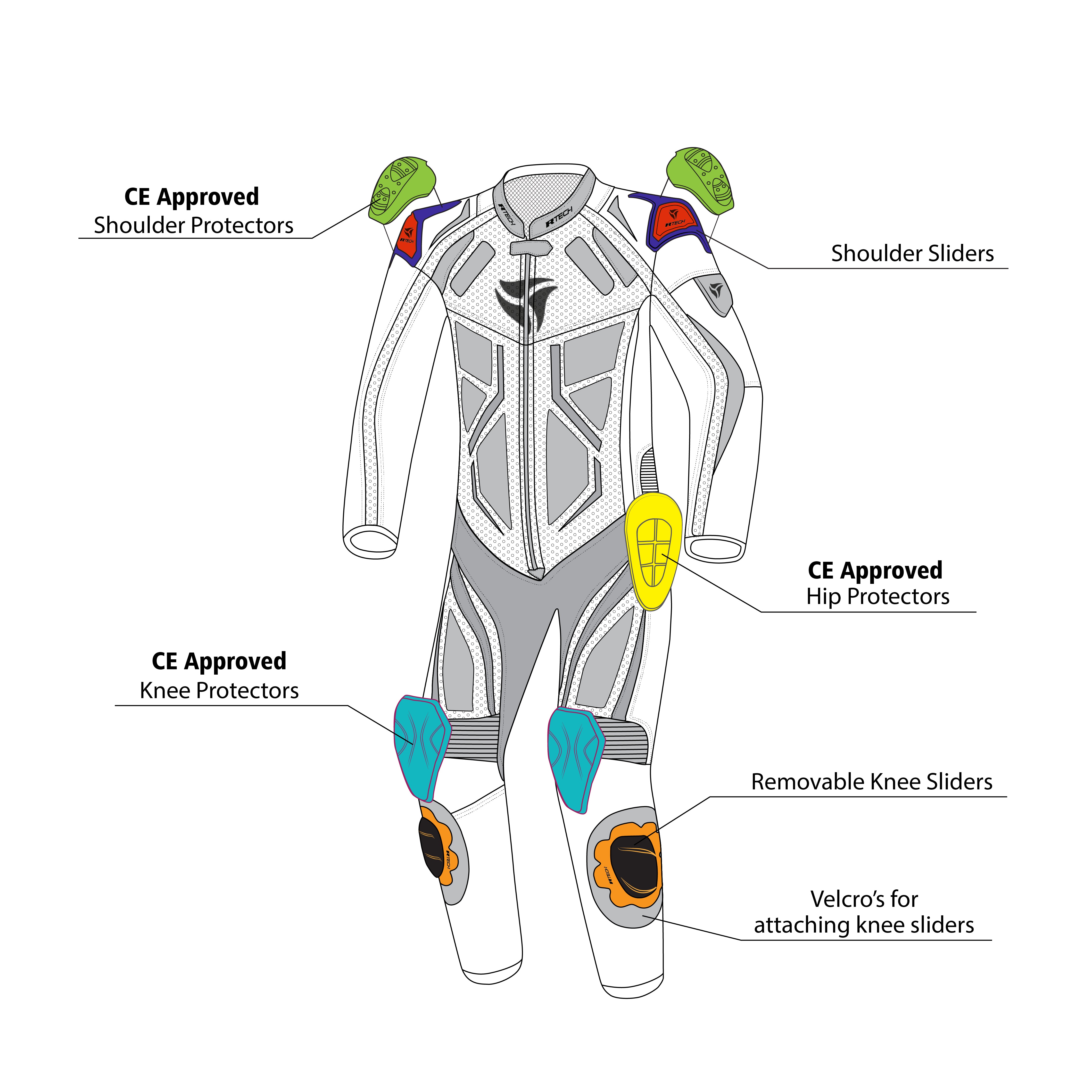R-TECH Defender GP 1 PC Motorcycle Suit White Black Red Green