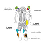 R-TECH Defender GP 1 PC Motorcycle Leather Suit Black White Yellow