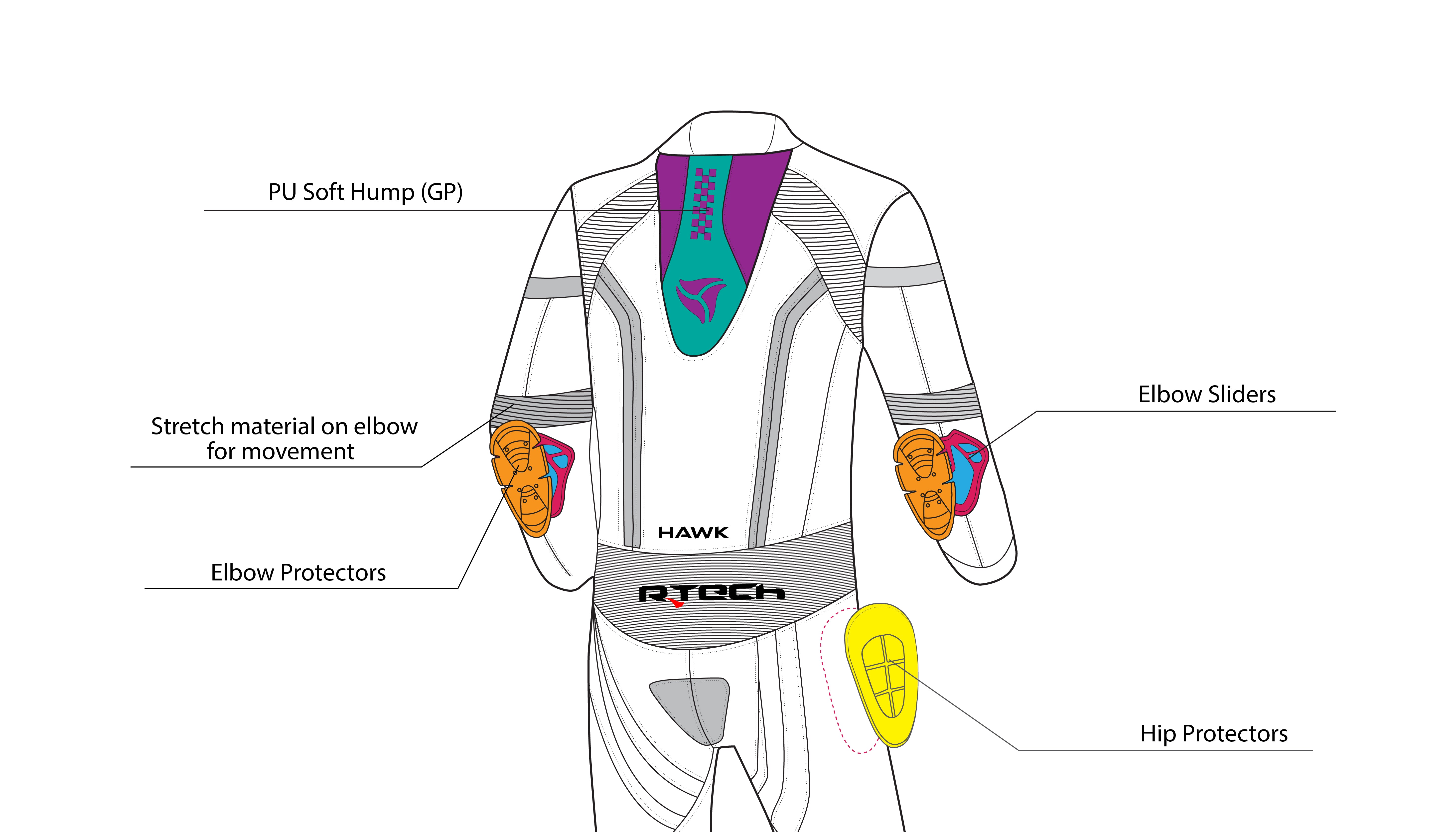 R Tech Hawk 1PC Motorcycle Racing Suit Black White Yellow