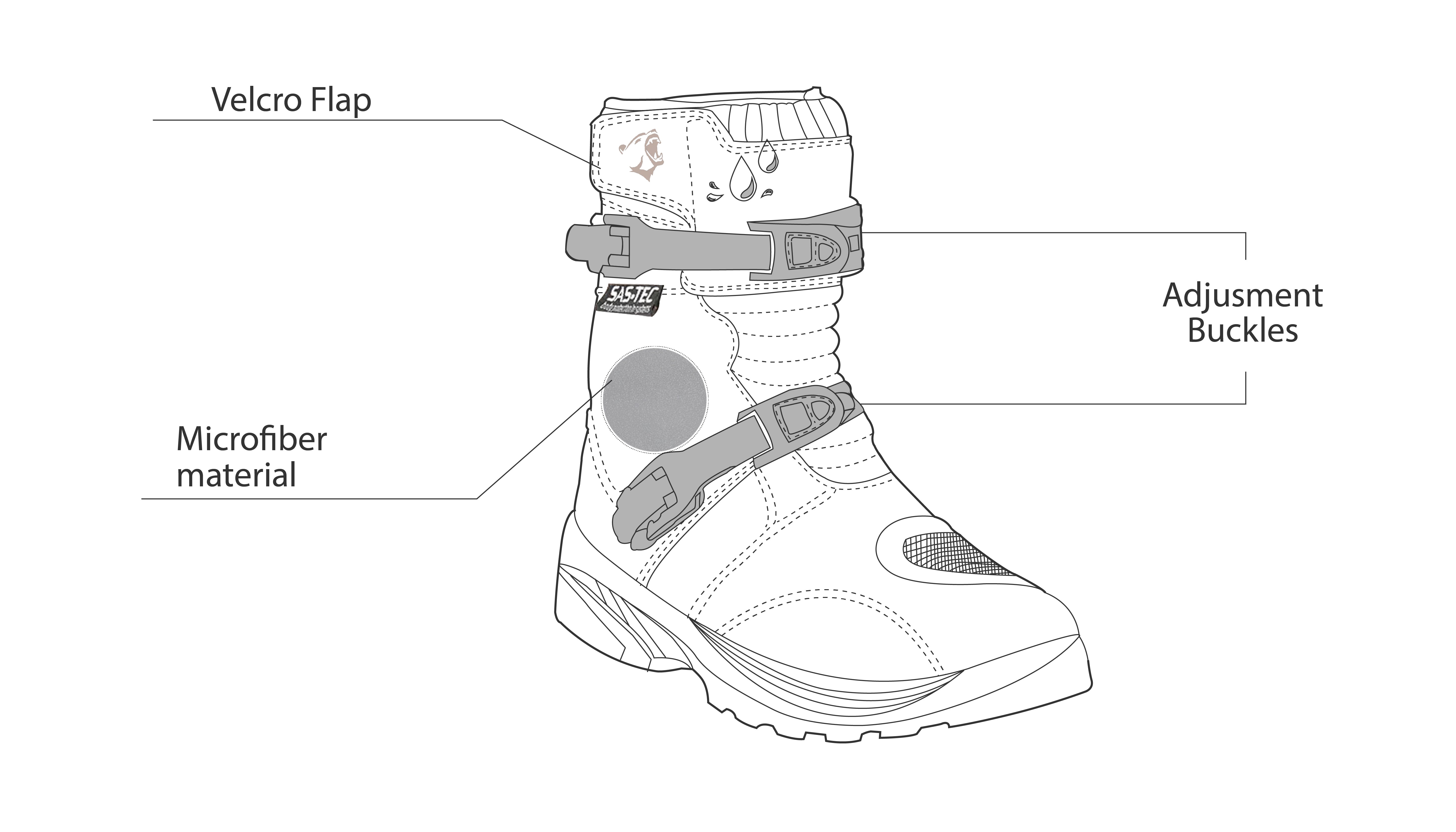 infographic sketch bela junior short touring boot brown front side view