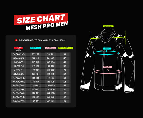 Motorbike Jacket Size Chart BELA Mesh Pro Man Motorcycle Touring