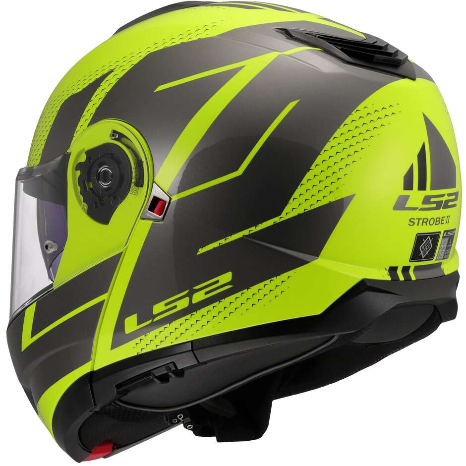 LS2 FF908 STROBE II CODE MOTORCYCLE MODULAR HELMET HI-VIZ YELLOW/GREY